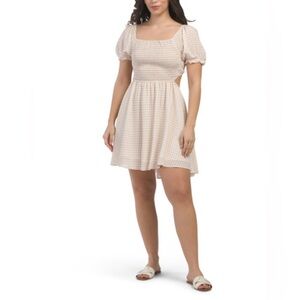 Rachel Parcell Open Back Smocked Gingham Mini Dress Size Medium NWT